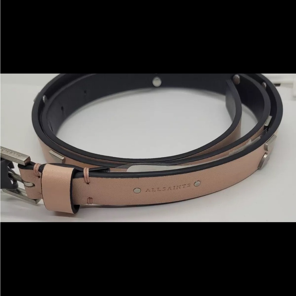 New w/Tags ALLSAINTS light pink leather belt with triangle stud accents size L - Picture 3 of 9